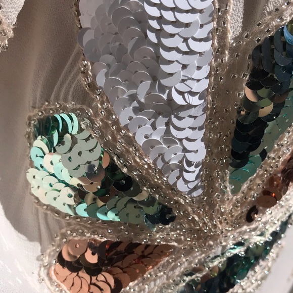 Beautiful Cream Mermaid Sequin Mini Cocktail Dress - Picture 5 of 9